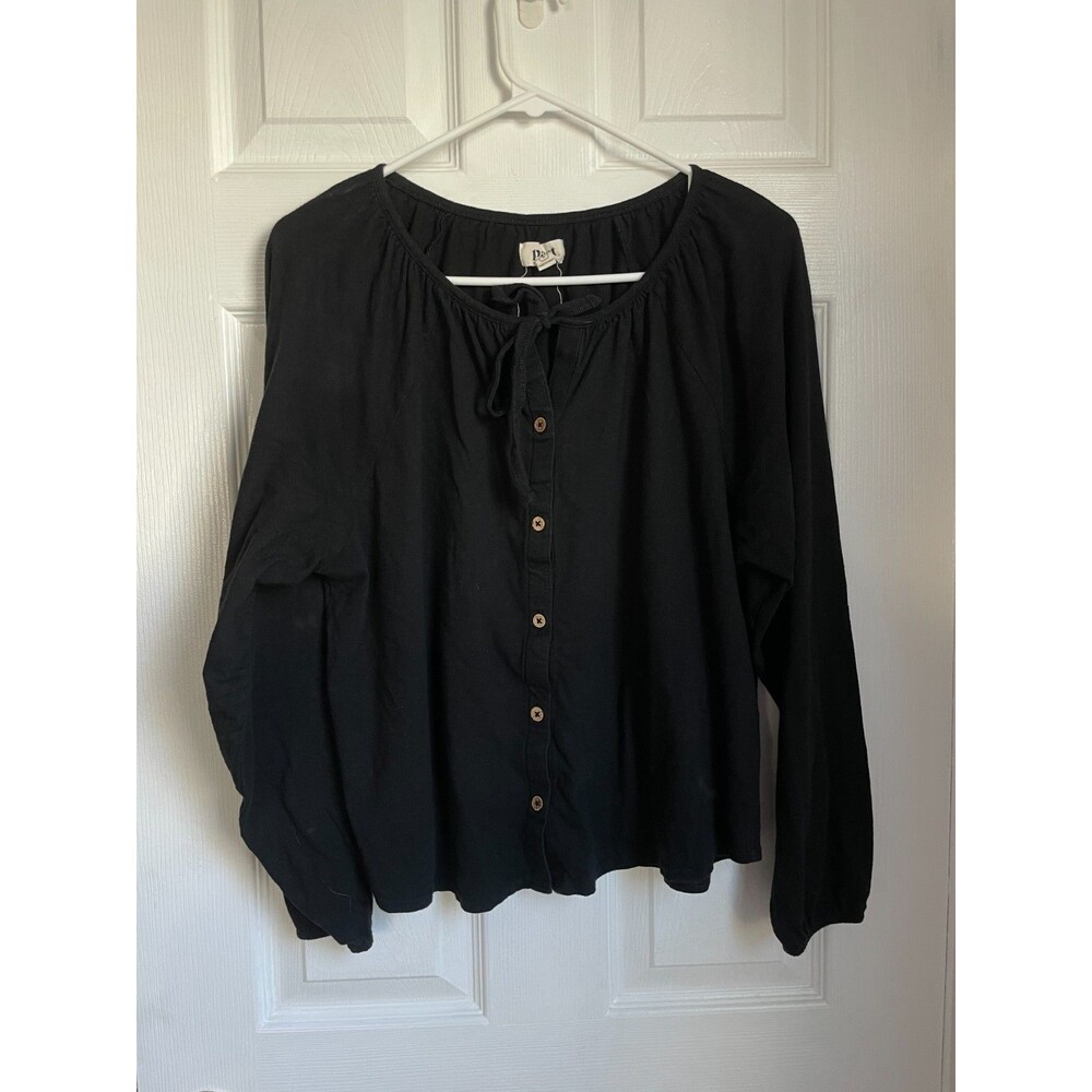 Pact Black Button-Front Long Sleeve Blouse